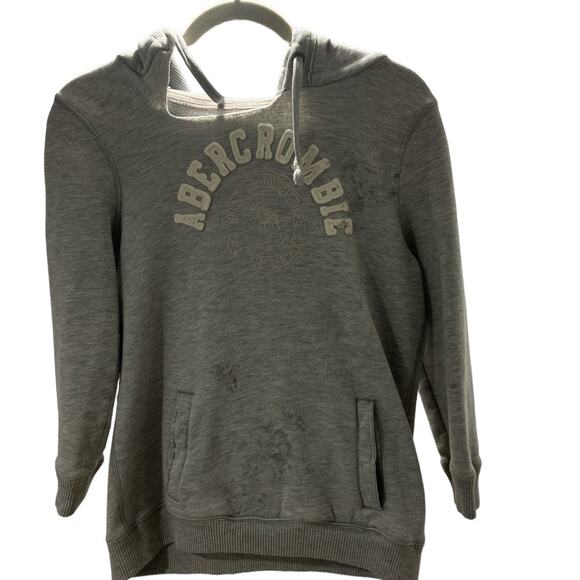 Abercrombie & Fitch Distressed Pullover Hoodie Heather Grey Small - Picture 2 of 14